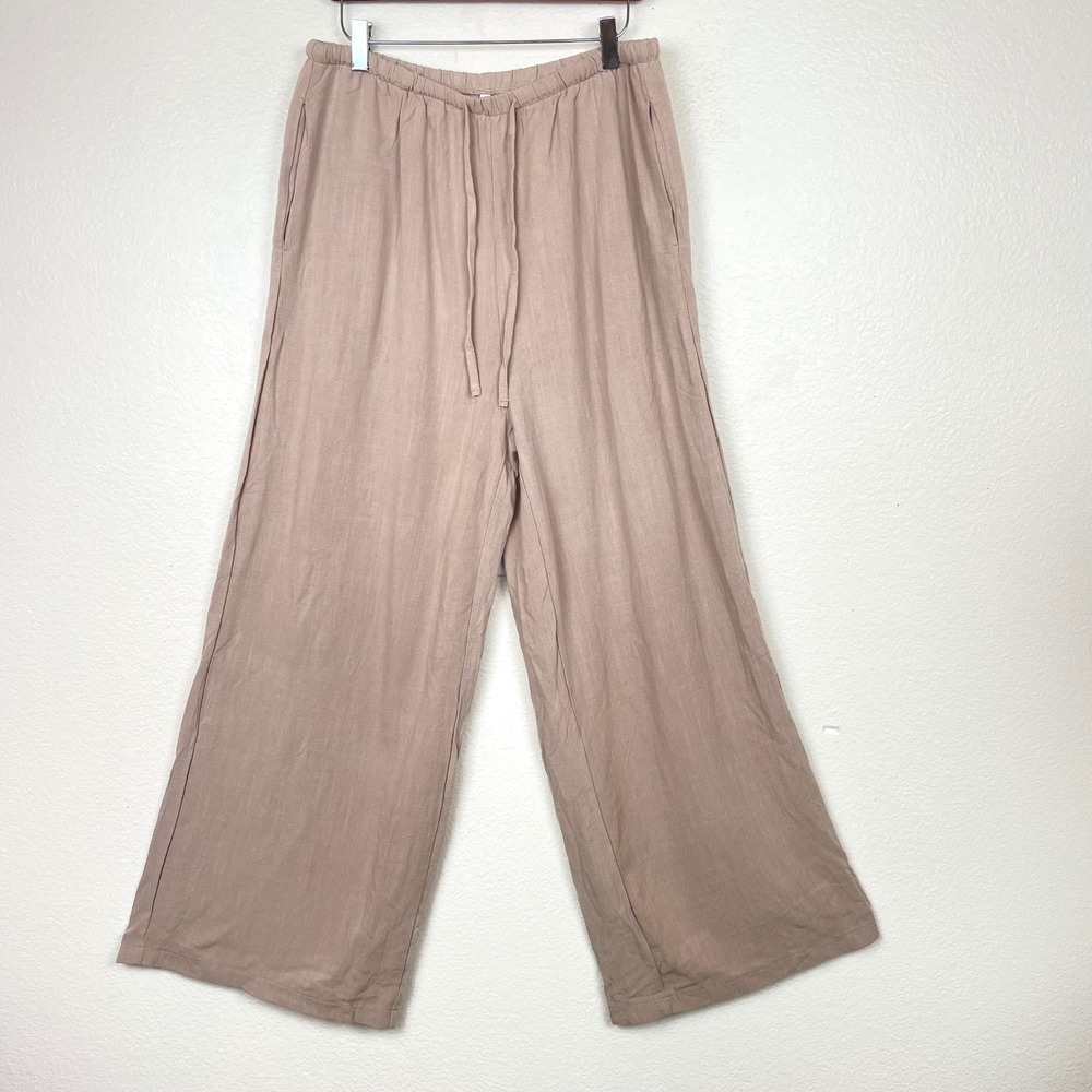 Womens Pants Sz L Linen Wide Leg Minimalist Natural Beachy Travel Flowy Coastal